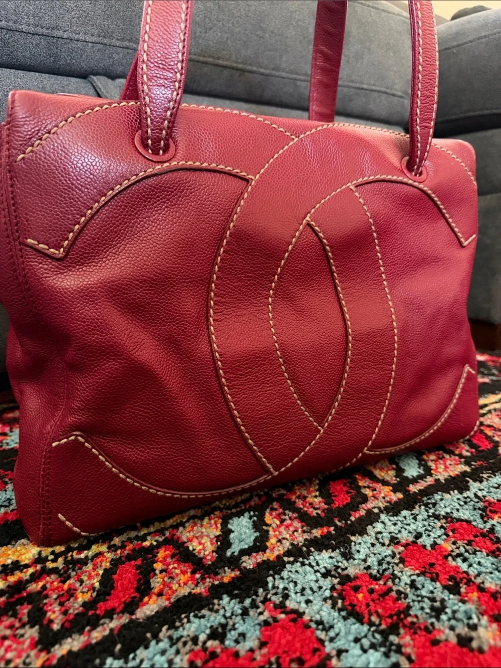 Chanel Red Caviar Small CC Tote series 9. Bag only